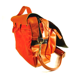 Two Tone Bright Orange Leather Messenger Bag