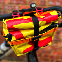 Load image into Gallery viewer, Cycling Handlebar Bag in Upcycled Vinyl banner
