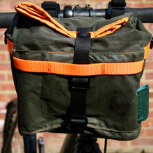 Load image into Gallery viewer, Cycling Handlebar Bag in Green Waxed Canvas & Orange