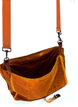 Load image into Gallery viewer, Brown Waxed Cotton Landscape expandable shoulder bag