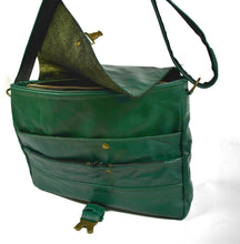 Load image into Gallery viewer, Black leather Messenger Bag with unique lining!