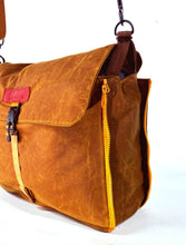 Load image into Gallery viewer, Brown Waxed Cotton Landscape expandable shoulder bag