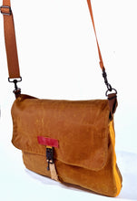 Load image into Gallery viewer, Brown Waxed Cotton Landscape expandable shoulder bag