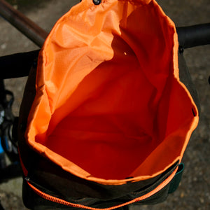 Cycling Handlebar Bag in Green Waxed Canvas & Orange