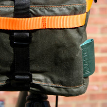 Load image into Gallery viewer, Cycling Handlebar Bag in Green Waxed Canvas & Orange