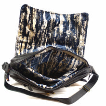 Load image into Gallery viewer, Black leather Messenger Bag with unique lining!