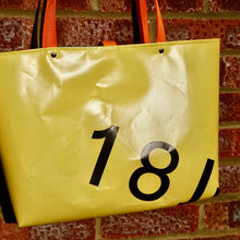 Load image into Gallery viewer, Upcycled vinyl banner Tote Bag Sir Quentin Blake