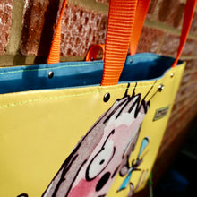 Load image into Gallery viewer, Upcycled vinyl banner Tote Bag Sir Quentin Blake