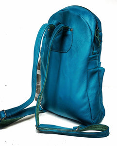 Handmade Blue Teal Leather Backpack