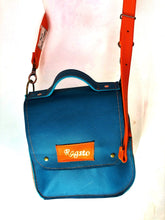 Load image into Gallery viewer, Raw Leather Satchel Small Teal & Jaffa Orange