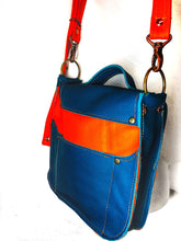 Load image into Gallery viewer, Raw Leather Satchel Small Teal & Jaffa Orange
