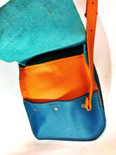 Load image into Gallery viewer, Raw Leather Satchel Small Teal &amp; Jaffa Orange
