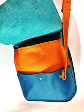 Load image into Gallery viewer, Raw Leather Satchel Small Teal & Jaffa Orange