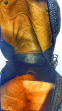 Load image into Gallery viewer, Handmade Gold, Tan & Black Leather & Fabric Backpack