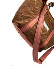 Load image into Gallery viewer, Uniquely embossed Brown & Dusky Rose leather handbag
