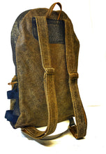 Load image into Gallery viewer, Handmade Gold, Tan & Black Leather & Fabric Backpack