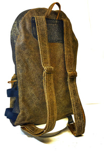 Handmade Gold, Tan & Black Leather & Fabric Backpack