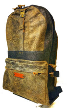 Load image into Gallery viewer, Handmade Gold, Tan & Black Leather & Fabric Backpack