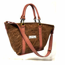 Load image into Gallery viewer, Uniquely embossed Brown &amp; Dusky Rose leather handbag

