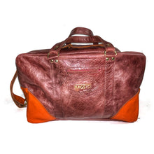 Load image into Gallery viewer, Vibrant Orange &amp; Distressed brown Leather Holdall - small
