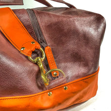 Load image into Gallery viewer, Vibrant Orange &amp; Distressed brown Leather Holdall - small
