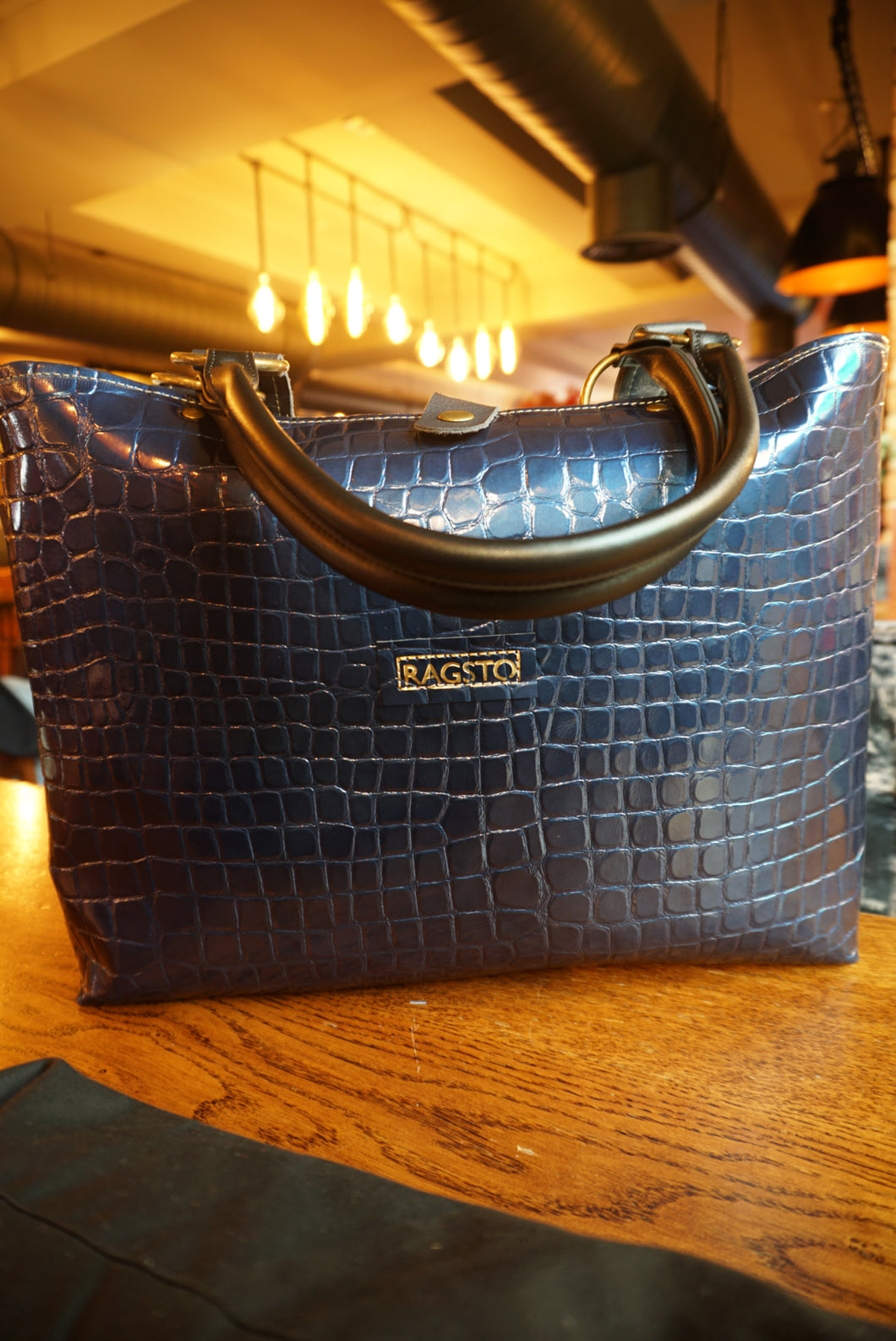 Patent Leather Look Crocodile Tote Bag