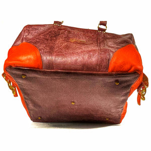 Vibrant Orange & Distressed brown Leather Holdall - small