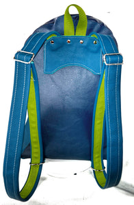 Handmade 3 Shades Blue Leather Backpack