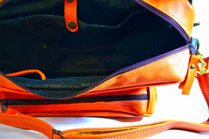 Two Tone Bright Orange Leather Messenger Bag