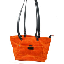 Load image into Gallery viewer, Zipped Waxed Canvas Tote Bag Orange
