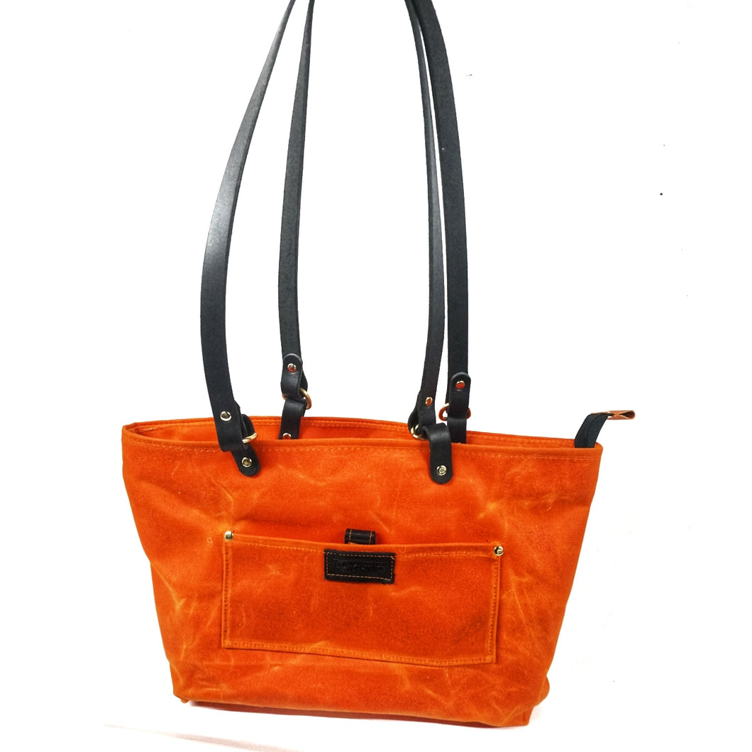 Zipped Waxed Canvas Tote Bag Orange