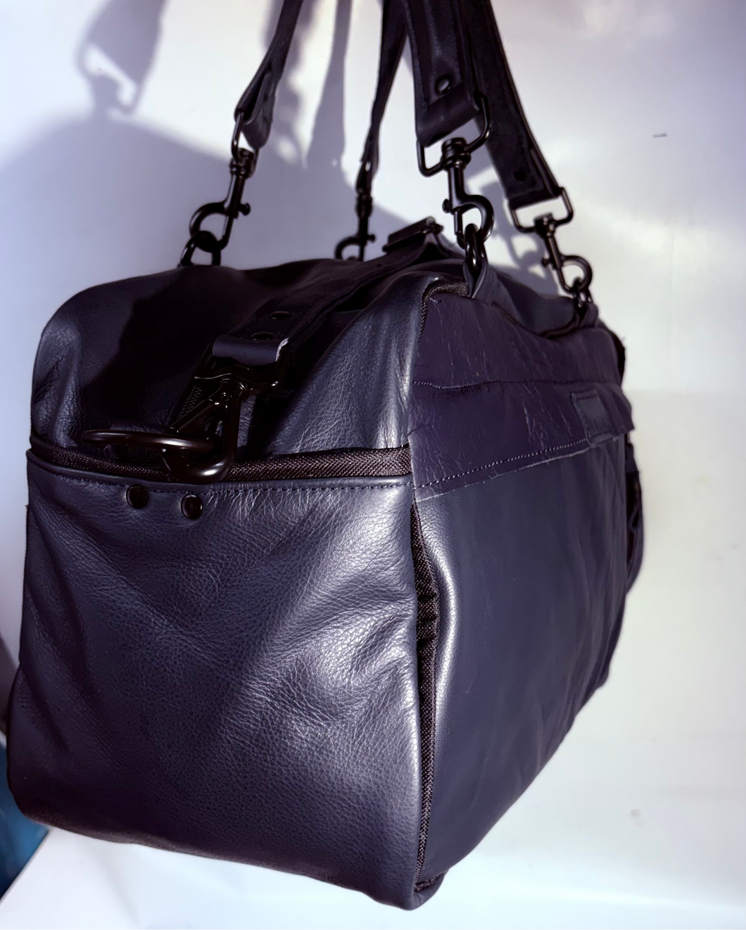 Navy Blue Leather Cabin Baggage hold-all