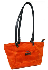 Zipped Waxed Canvas Tote Bag Orange