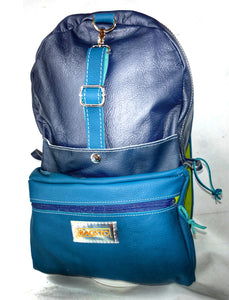 Handmade 3 Shades Blue Leather Backpack