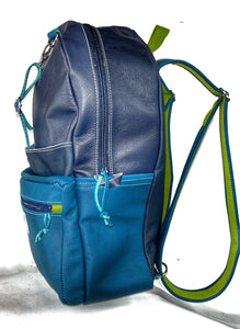 Handmade 3 Shades Blue Leather Backpack