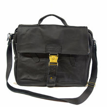 Load image into Gallery viewer, Black leather Messenger Bag with unique lining!
