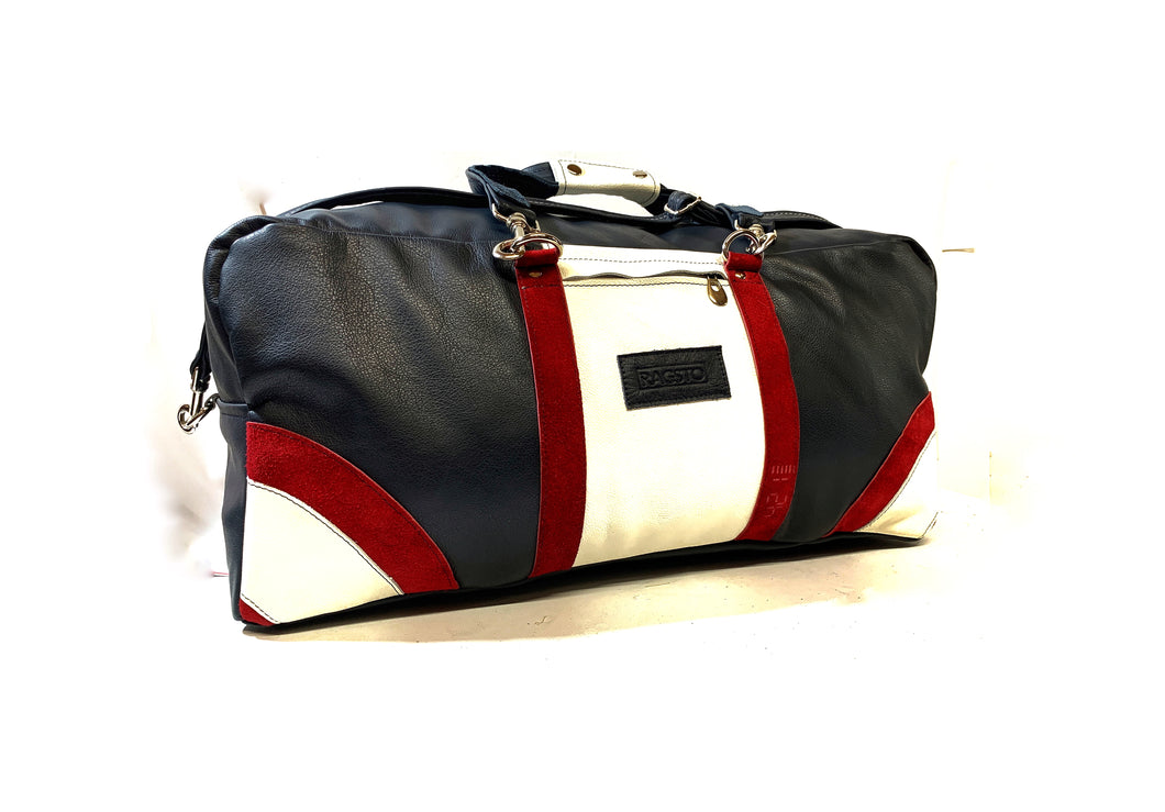 Navy Blue Leather Holdall - large