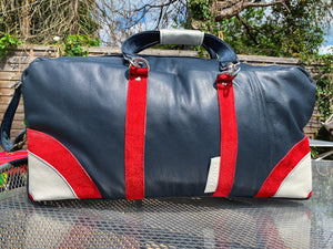 Navy Blue Leather Holdall - large