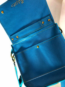 Raw Leather Satchel Small in Teal