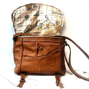 Upcycled medium sized leather shoulder bag