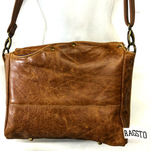 Distressed tan satchel with Antique map lining