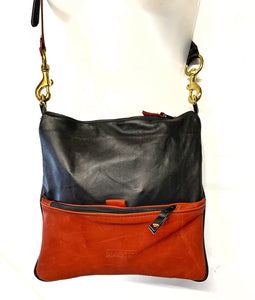 Soft black & burnt orange leather shoulder bag