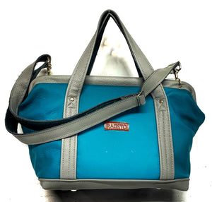 Mary Poppins style Teal Leather Gladstone Bag