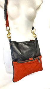 Soft black & burnt orange leather shoulder bag