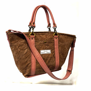 Uniquely embossed Brown & Dusky Rose leather handbag