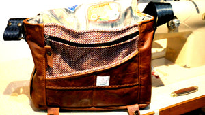Upcycled medium sized leather shoulder bag